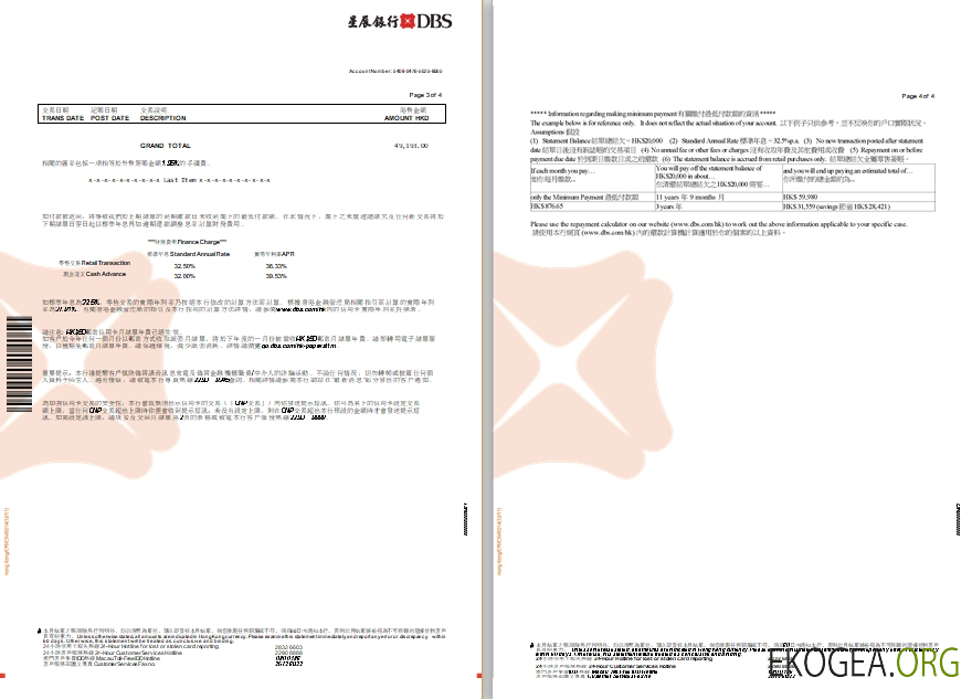 Relevé électronique 3 4 de Hong Kong DBS Black World MasterCard